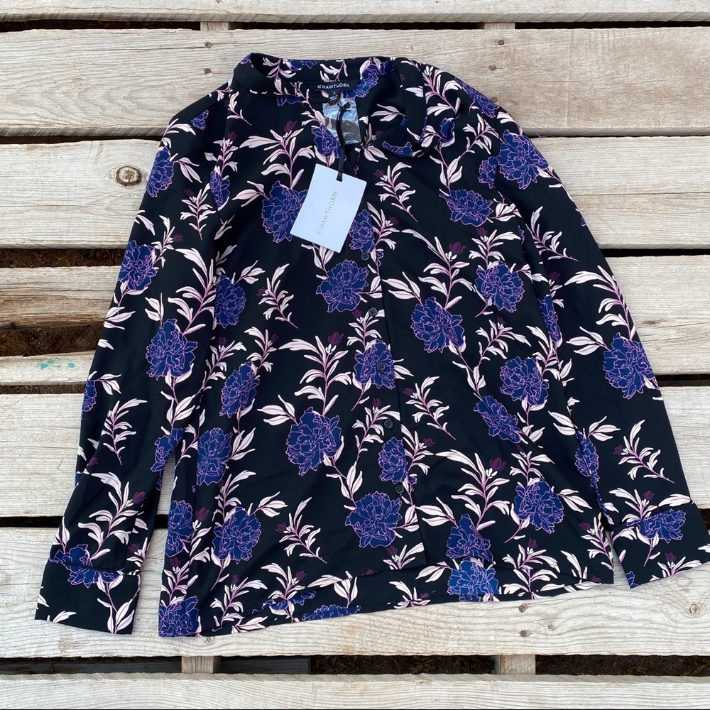 41Hawthorn Women’s Floral Blouse Purples and Indigo Small